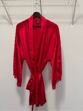Victoria's Secret Red Satin Lace Trim Robe